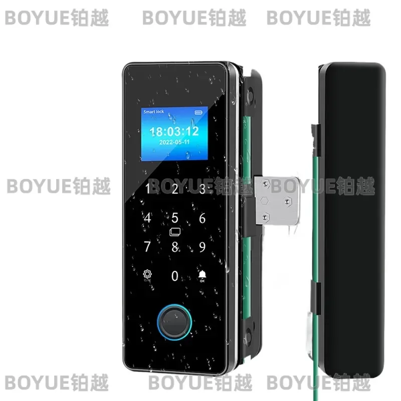 Tuya Smart Glass Door Lock Fingerprint Bluetooth RFID Card Sliding Bolt Electronic Security Waterproof APP Control Keyless