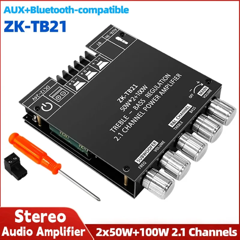 ZK-TB21 2x50W+100W 2.1 Channel Digital Power Amplifier Board AUX Bluetooth-compatible Audio Stereo Subwoofer Amplificador Module