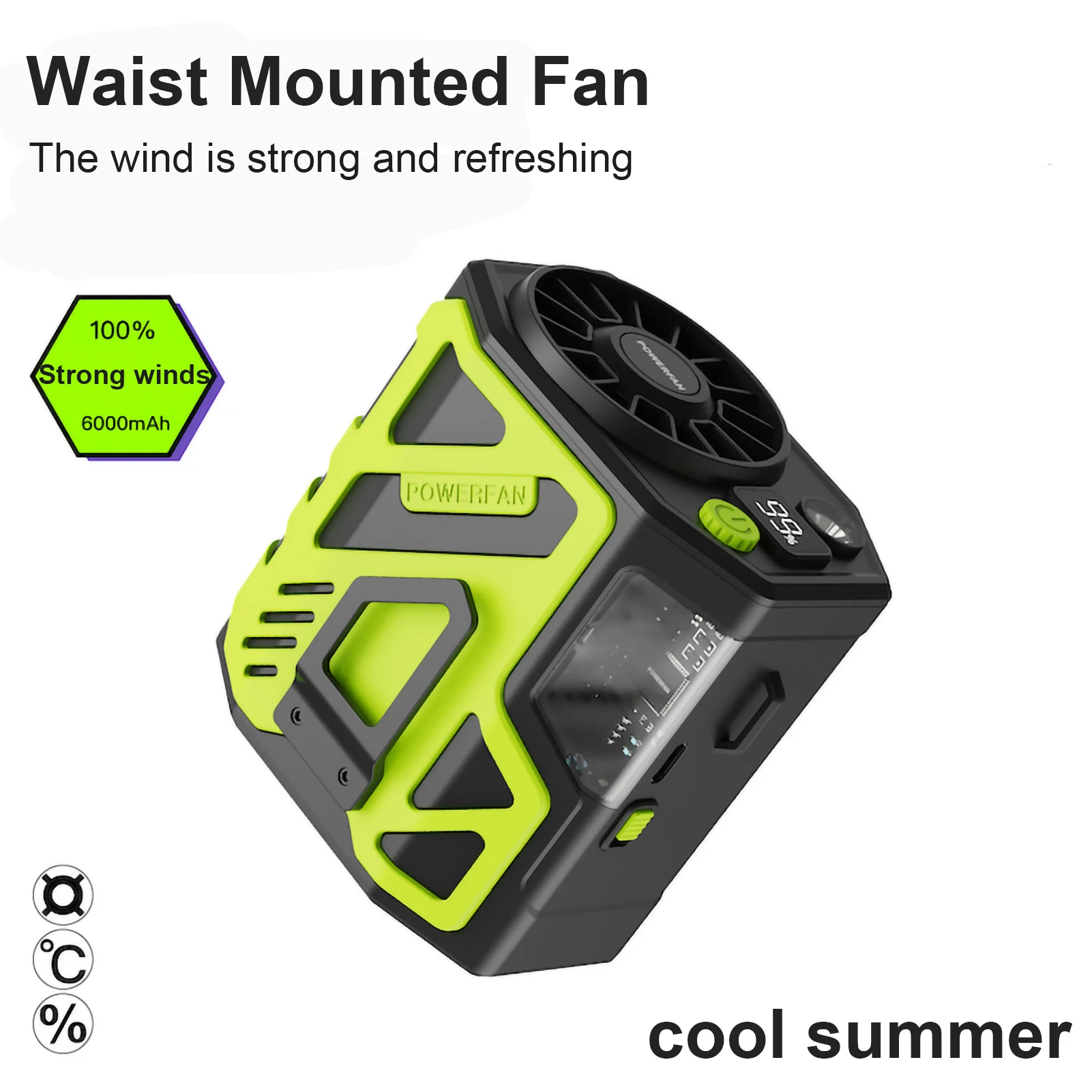 

Hanging Waist Fan Portable Strong Wind Small Fan Outdoor Working Lazy USB Charging Mute Digital Display Mini Hanging Neck Fan