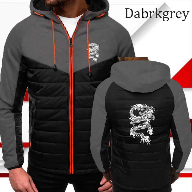 Fashion New Chinese Loong Printed Top Spring and Autumn Warm Coat Long Sleeve Hoodie Men's Drawstring Zipper Jacket