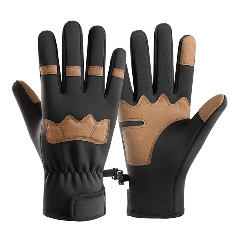 Thickened Palm Gloves Winter Riding Gloves with Touch Screen Design Non-slip Imitation Leather Palm Patchwork Color 1 Pair Warm