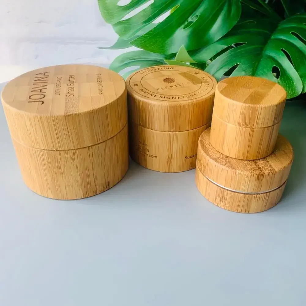 

Hot Sale Degradable Natural Manufacturer in Stock Skin Care Eye Cream Jars bamboo Aluminum containers CosmeticPackagingContainer