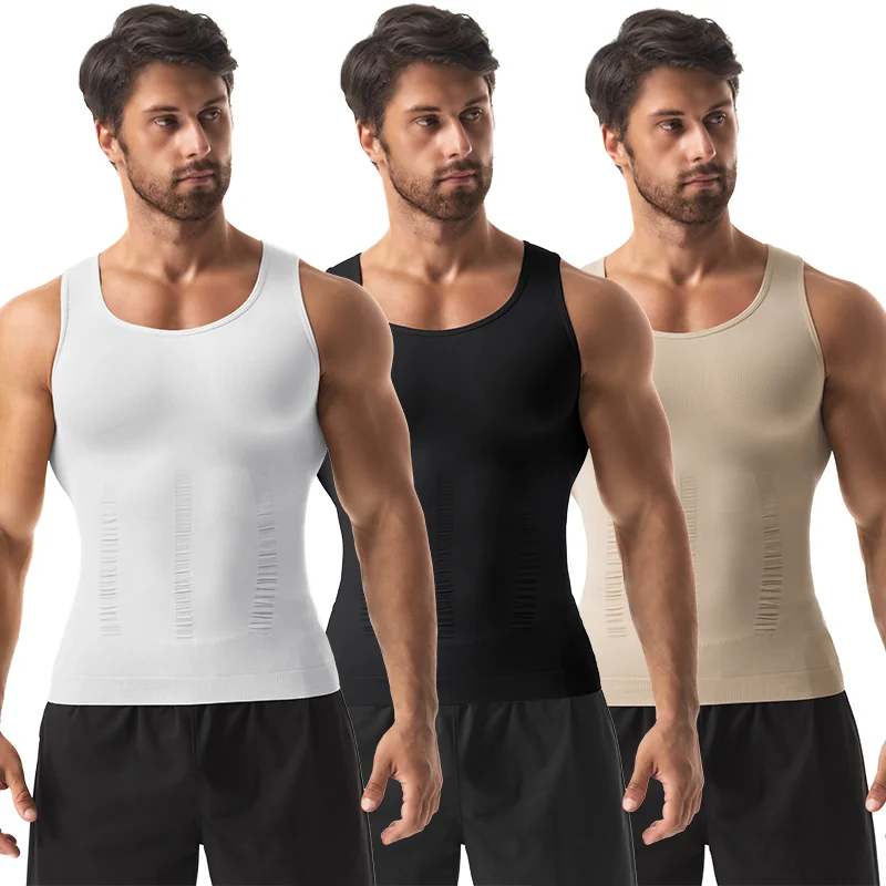 Men's Tight Vest Solid Leisure Sports Fitness High Stretch Running Tank Top Round Neck Sleeveless T-Shirt Can Be Built Inside image 2