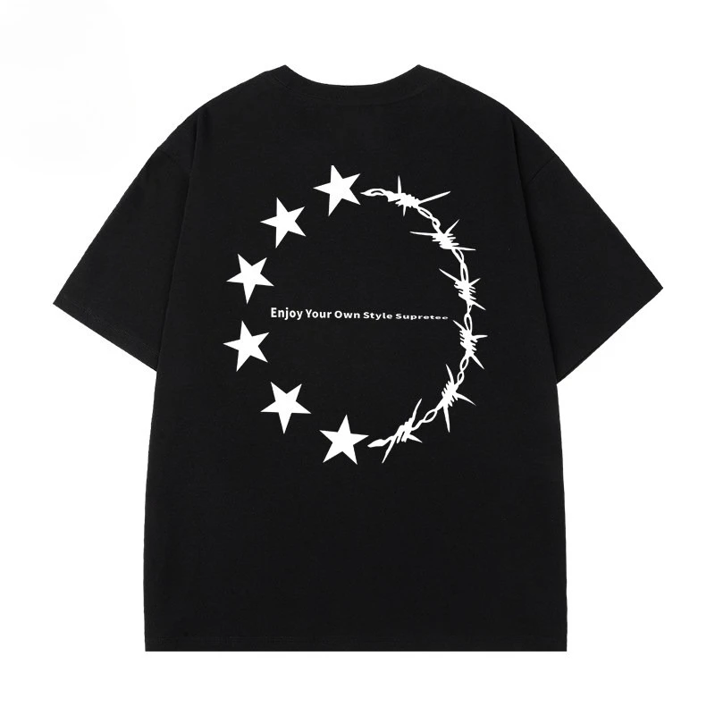 الأمريكية الرجعية عادية فضفاض الجولة الرقبة قصيرة الأكمام تي شيرت الرجال والنساء الشارع تنوعا تي شيرت 2026 الصيف الأصلي