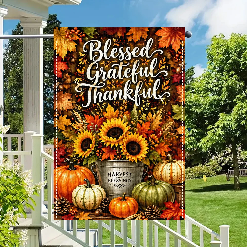 1pc Blessed Thanksgiving Fall Garden Flag, Double Sided Print, Perfect Harvest and Thanksgiving Outdoor Decoration (Pole not inc