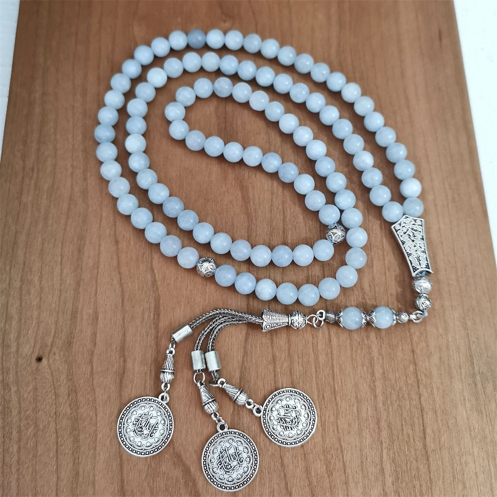 

Исламские четки 99 шт. синий камень 8 мм мусульманский Мисбаха Тасбих четки Субха