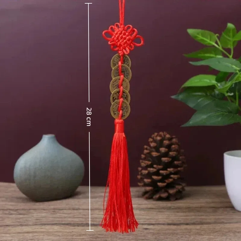 1Pc Chinese Feng Shui Coins with Handmade Red Enless Knot Home Decor Hanging Decoration Lucky Ornaments for Car Wealth Success