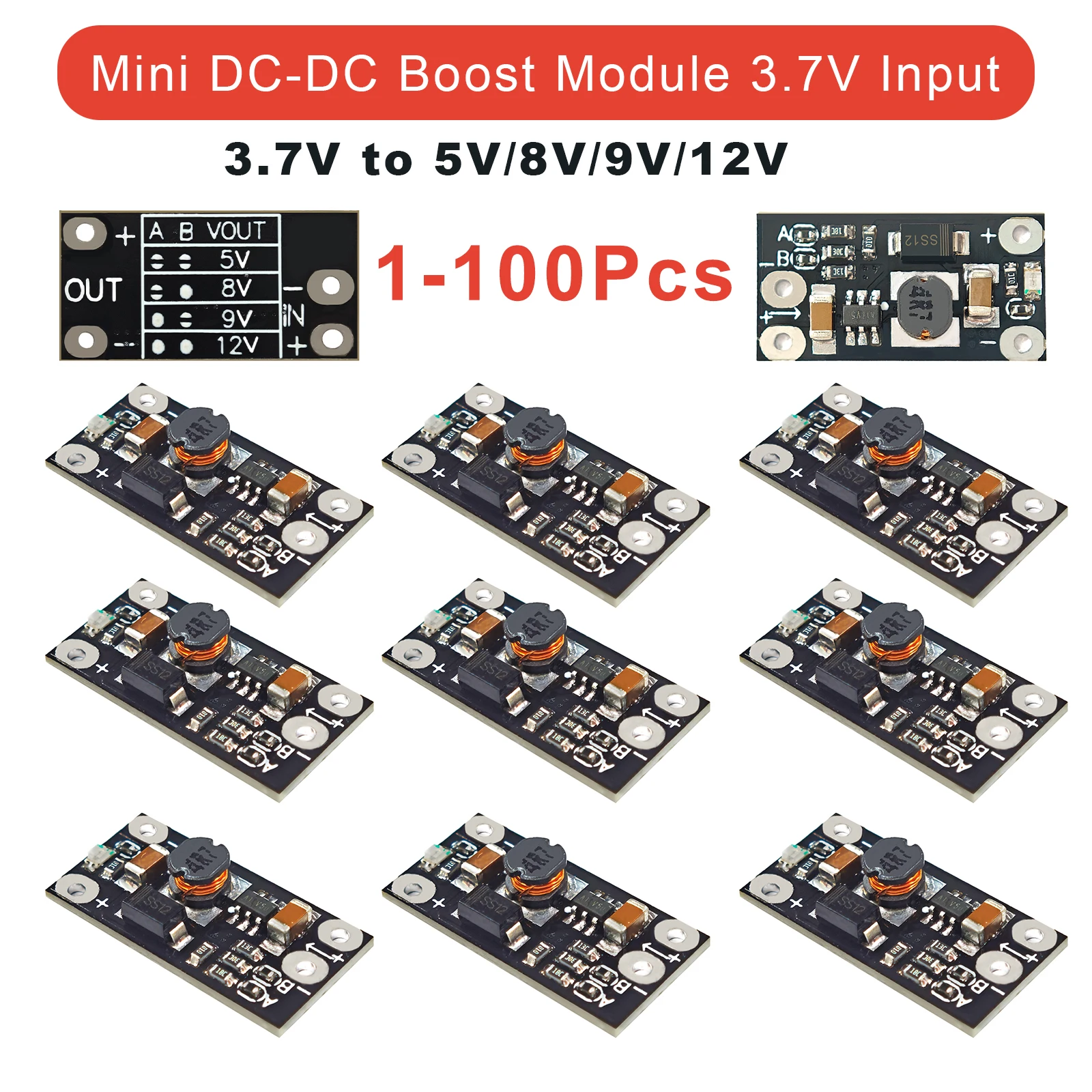 Mini Boost Module DC-DC Converter 5V 8V 9V 12V Switchable 1.5A Step Up Booster Voltage Regulator for Arduino DIY Lithium Battery