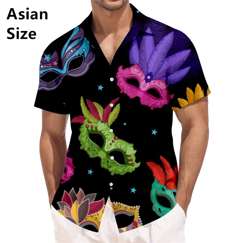 Mardi Gras Mens Shirts 3d Print Short Sleeve Tops Lapel Mardi Gras Clothing Vintage Party Hawaii Shirts Beach Shirts Camisas