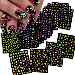 24Pcs/lot Fluorescence Flower Nail Stickers 3D Cute Colorful Petal Nail Decals Sets Manicure Self-adhesive Sliders Decoration