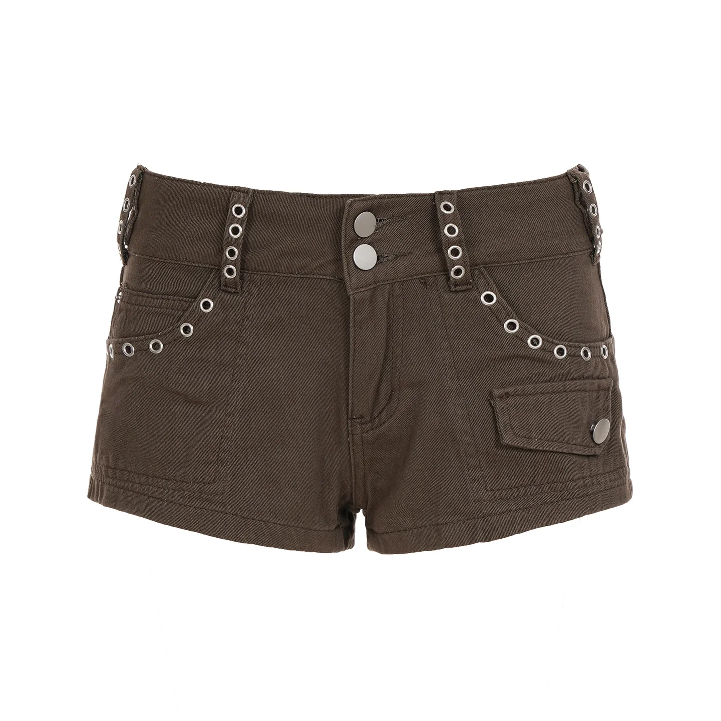 Simple Fashion Solid Metal Slim Fit Women Jean Short Safari Style Hottie Low Waist Chic Short Pants