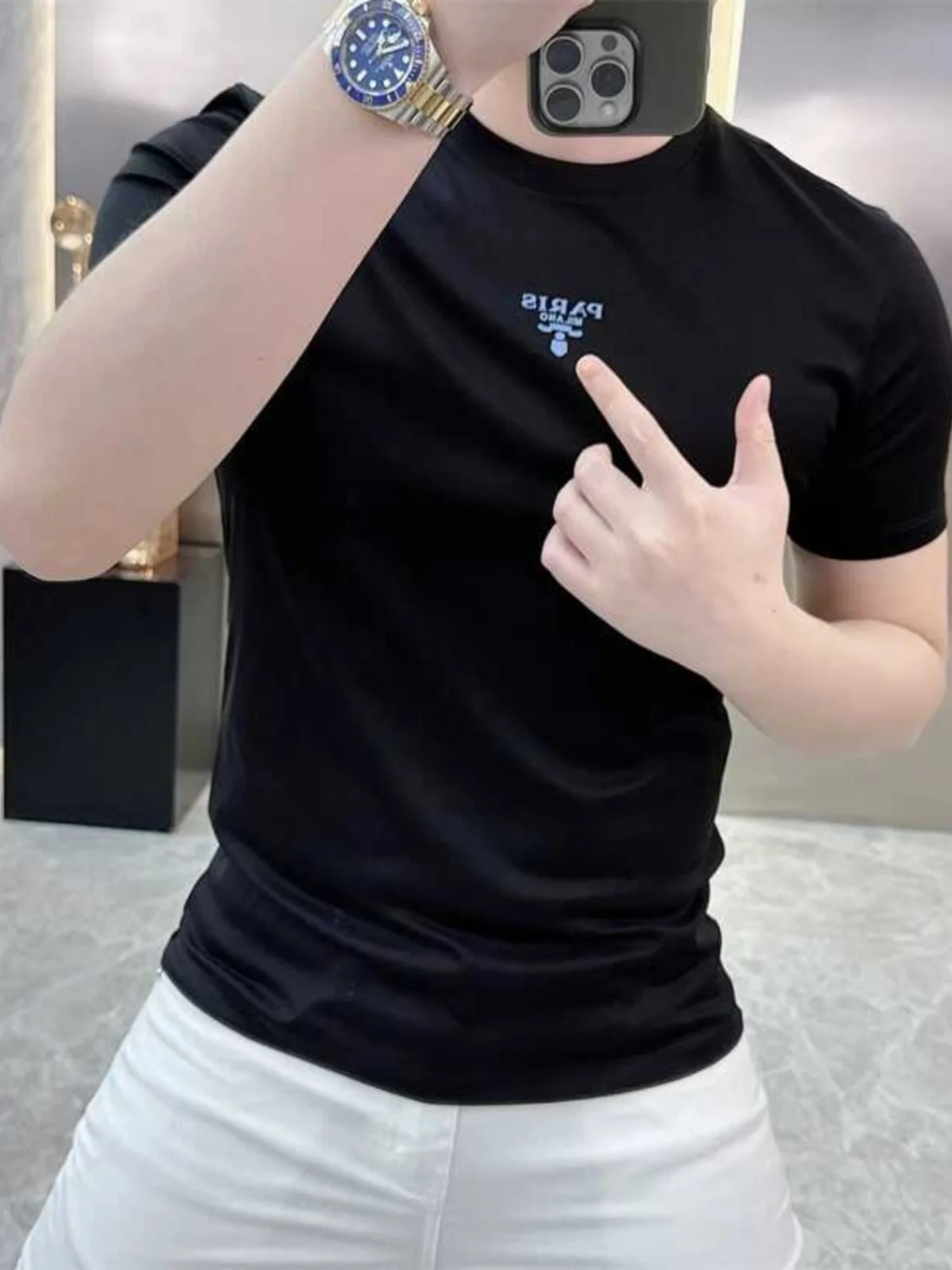 

Модная мужская футболка Slim Fit с коротким рукавом, с буквенным принтом, летняя новинка, дышащая, из смесового хлопка и полиэстера