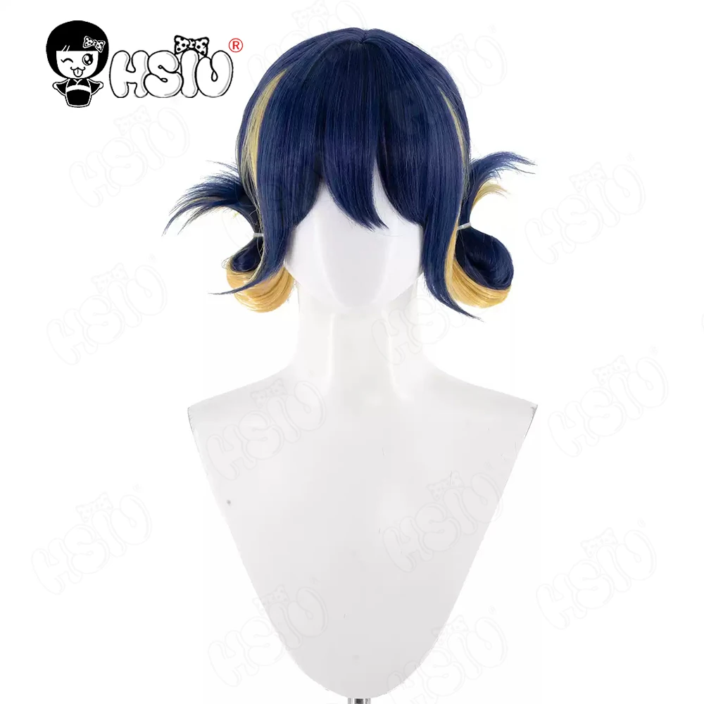 Kiriko Cosplay Wig Fiber synthetic wig「HSIU」40CM Blue Mixed Yellow Short Wig+Wig cap Game OVERWATCH2 Kiriko Cosplay