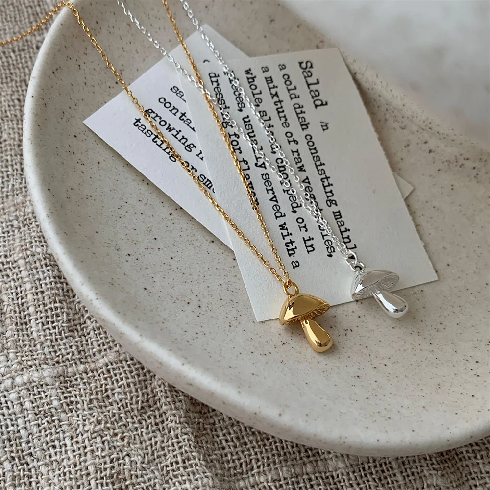 

Корейское универсальное ожерелье из серебра 925 пробы, подвеска с маленьким грибом, минималистичная нишевая цепочка на ключицу премиум-класса INS для женщин