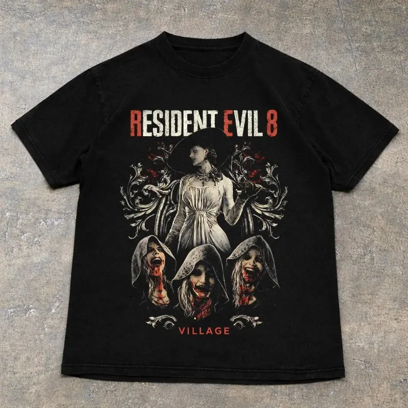 Retro Resident Evil Village T-shirt Horror Game Surrounding Men's T-shirt Summer New Style Unisex High Street T-shirt