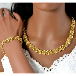 1 set thick Dubai Gold Plated Necklace Bracelet set Linking Cuban Necklace for female male Hip Hop Rock Party jewelry set gift