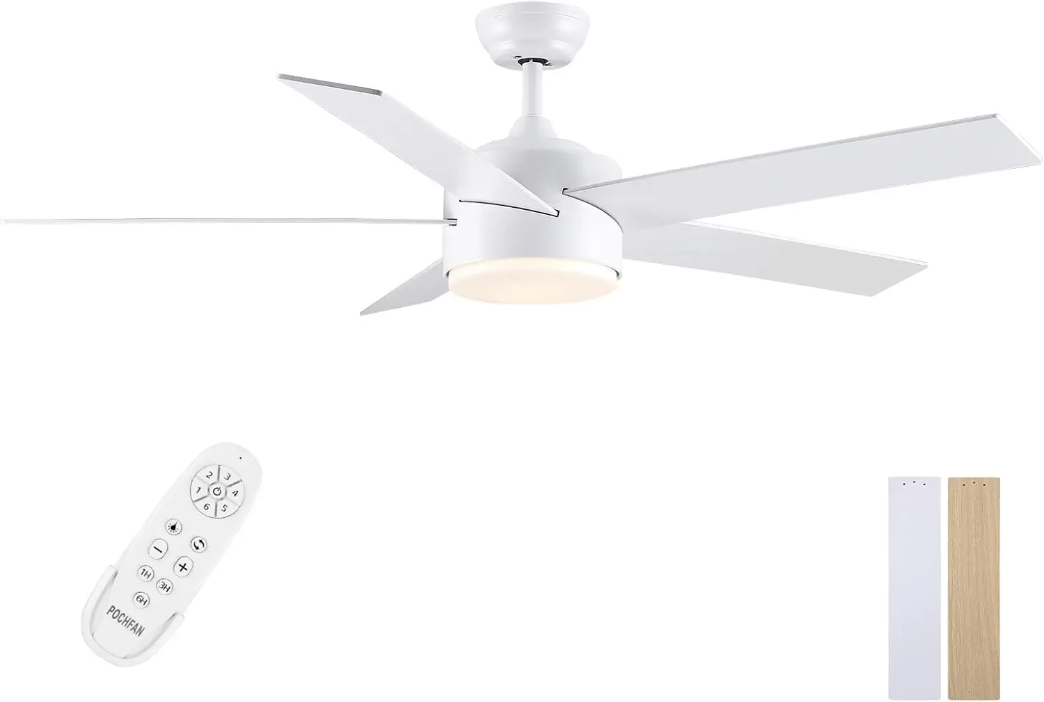 Ceiling Fans with Lights and Remote, Wooden 5 Blades LED Modern Ceiling Fan for Bedroom, Living Room, Dining Room,