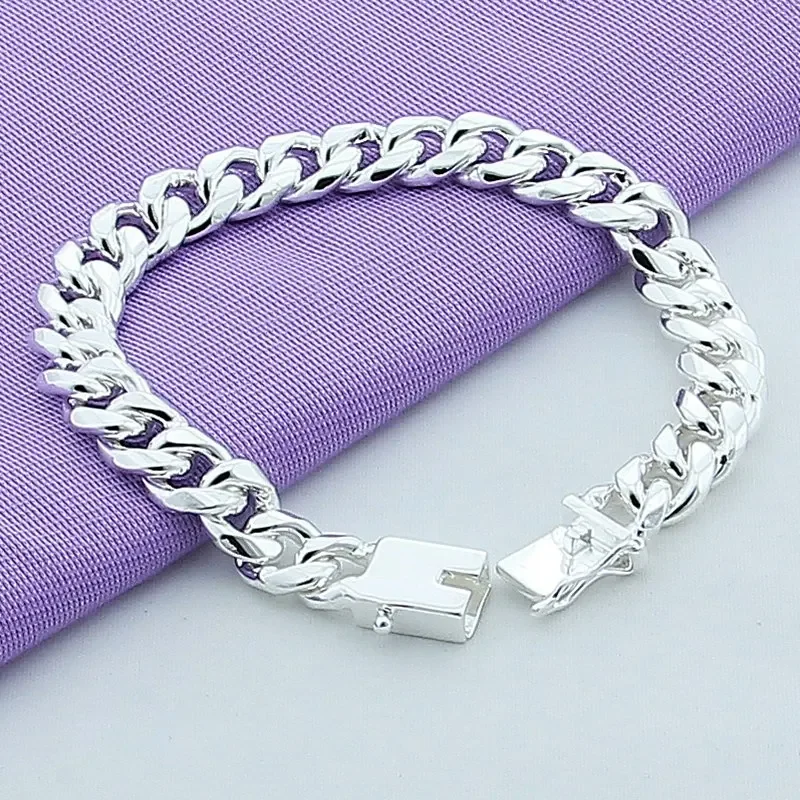 

Zhubobo High Quality 10MM 20cm Sideways Chain Bracelet Men 925 Sterling Silver Jewelry Link Chain Bracelet For Male