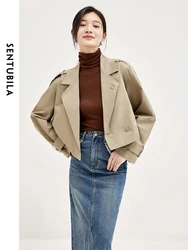 SENTUBILA Trench Coat Women 2024 Spring Autumn Windbreaker Cropped Chic and Elegant Woman Jacket Simple New Outwear W33F51772