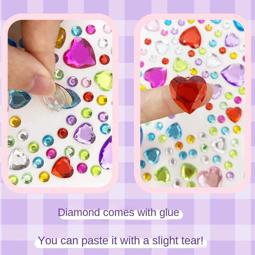 107pcs 3D Children Diamond Sticker Self Adhesive Jewel Crafts Children Gem Stickers Acrylic Sparkling Rhinestone Sticker