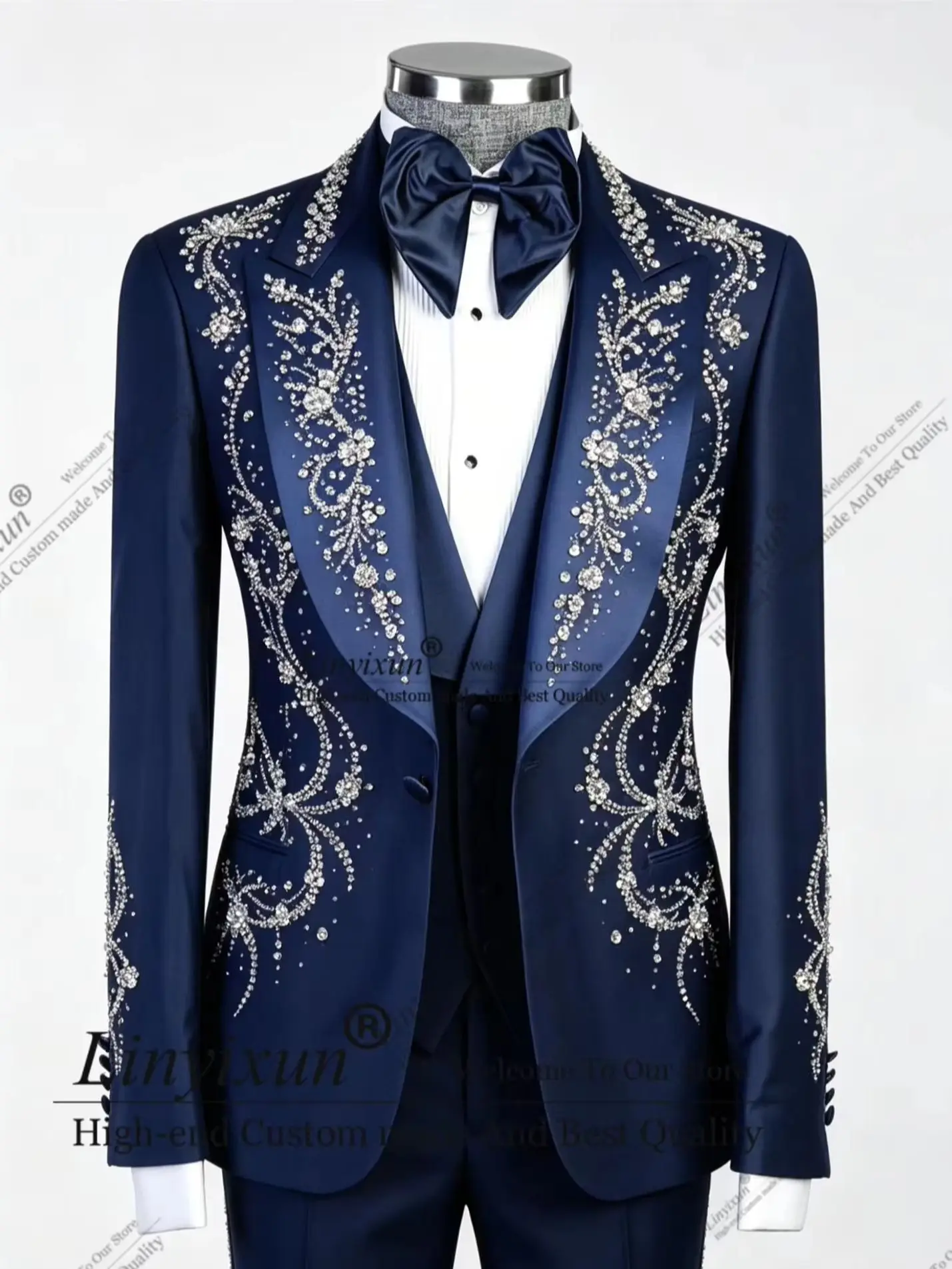 

Luxury Rhinestone Suits Men Slim Fit Breasted Prom Blazers Customized Man Banquet Groom Wedding Tuxedos Outfit calça masculina