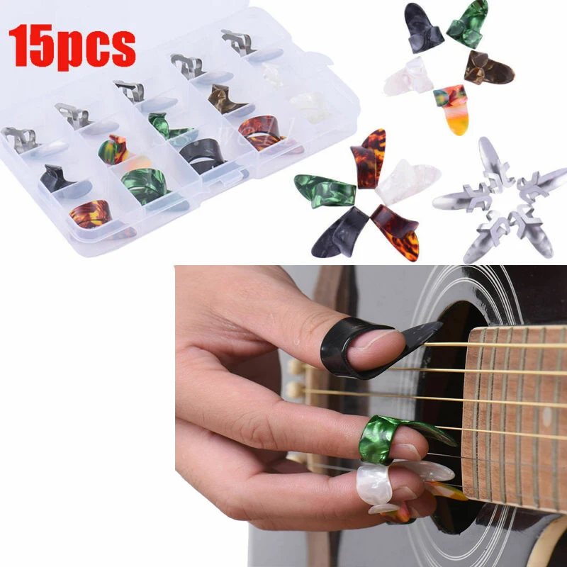 

15 Pcs Finger Cots Set Thumb Picks For Guitar Durable Lightweight Thumb Picks Fingertip Protector Acoustic Bass Accessories