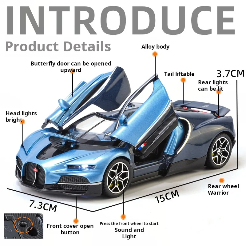 1/32 Diecast Sport Car Bugatti Divo Modello di simulazione Gioca in metallo Veicolo 15,5 cm Giocattolo da collezione per bambini con luci