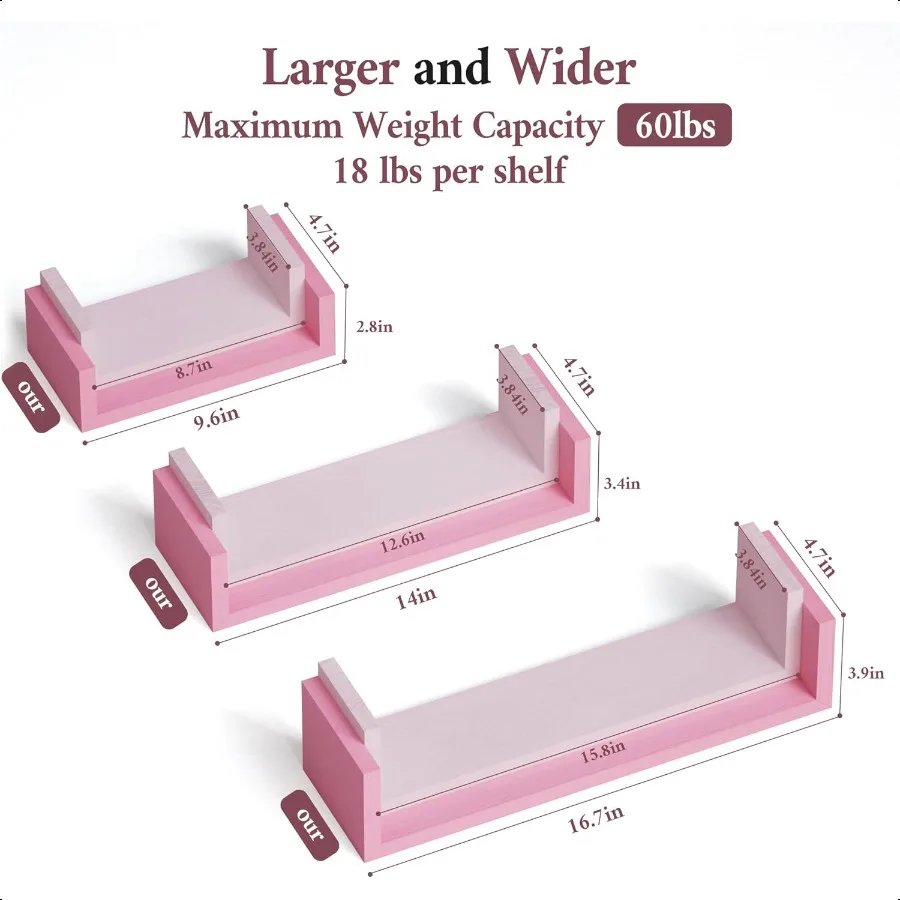 ชั้นวางของติดผนังไม้จริงสีชมพู