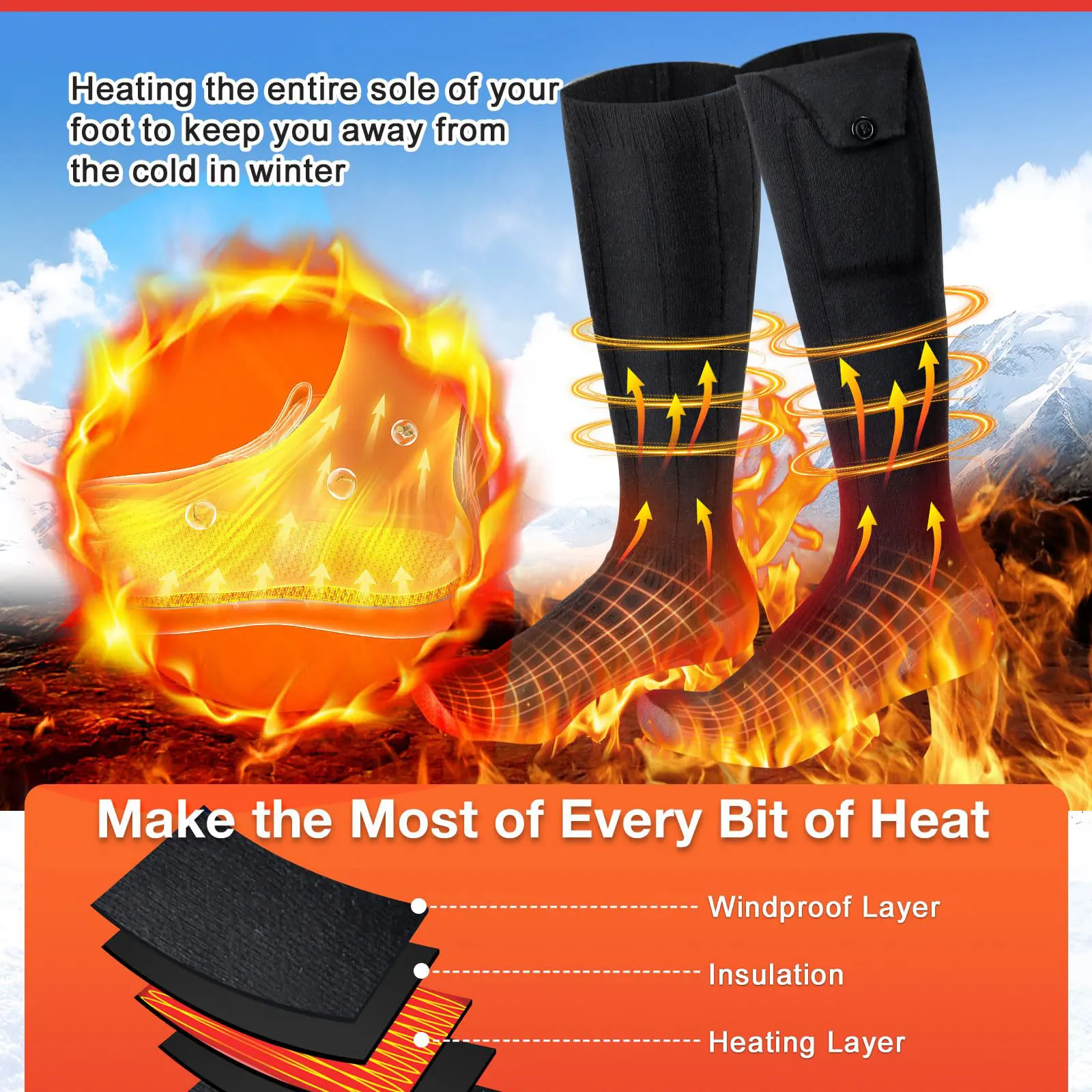 Heated Socks Rechargeable Battery Electric Heating Socks with APP Control Washable Winter Warm Socks for Foot Warmer Outdoor Ski