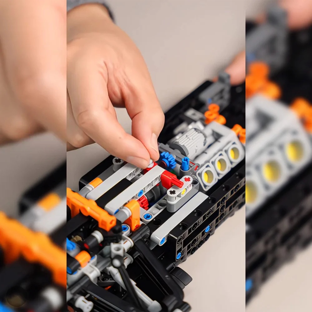1675PCS New Technical Racing Car Model MOC 1:8 Famous Orange Super Racing Car Vehicle Model Boy DIY Toy Christmas Birthday Gifts
