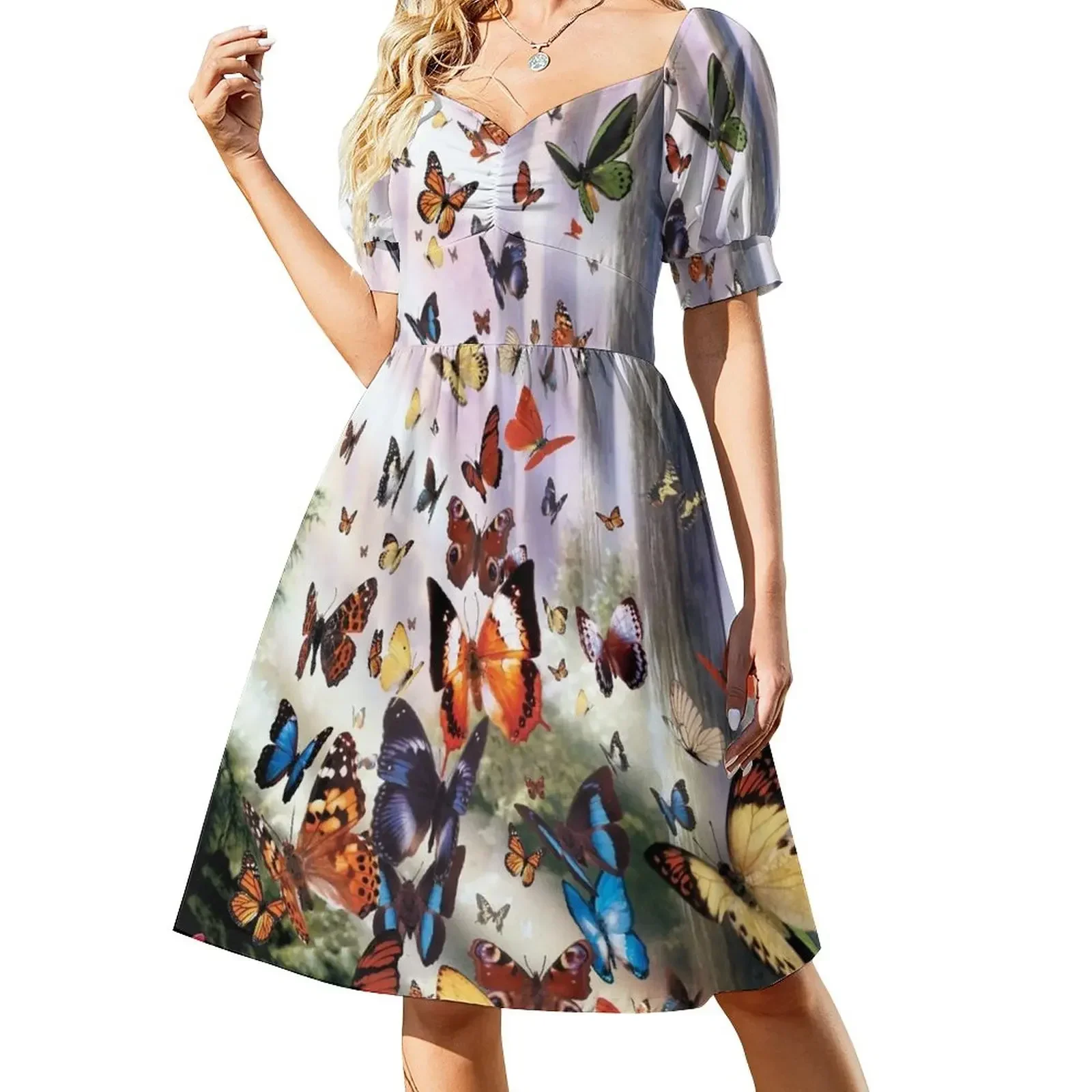 

Butterfly Woods Sleeveless Dress Evening dresses summer dress korean women long sleeve dresses Party dresses Dress