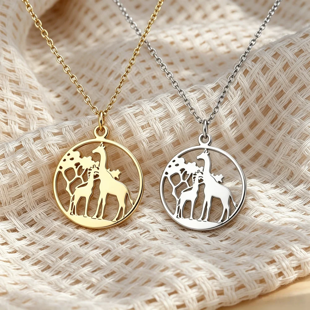 Giraffe Necklace Tree of Life Family Love Stainless Steel Pendant Necklace Jewelry Birthday Gifts for Women Mother