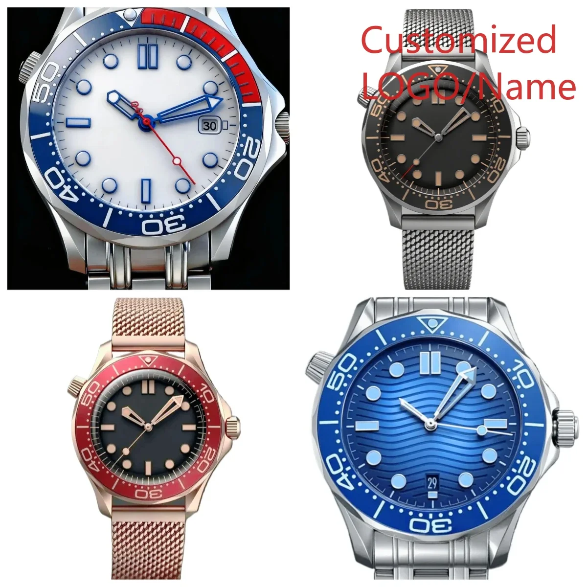 

Wholesale watch Customized Watch Mens Automatic Mechanical Movement 904L Stainless Steel Watch 42mm Black Blue