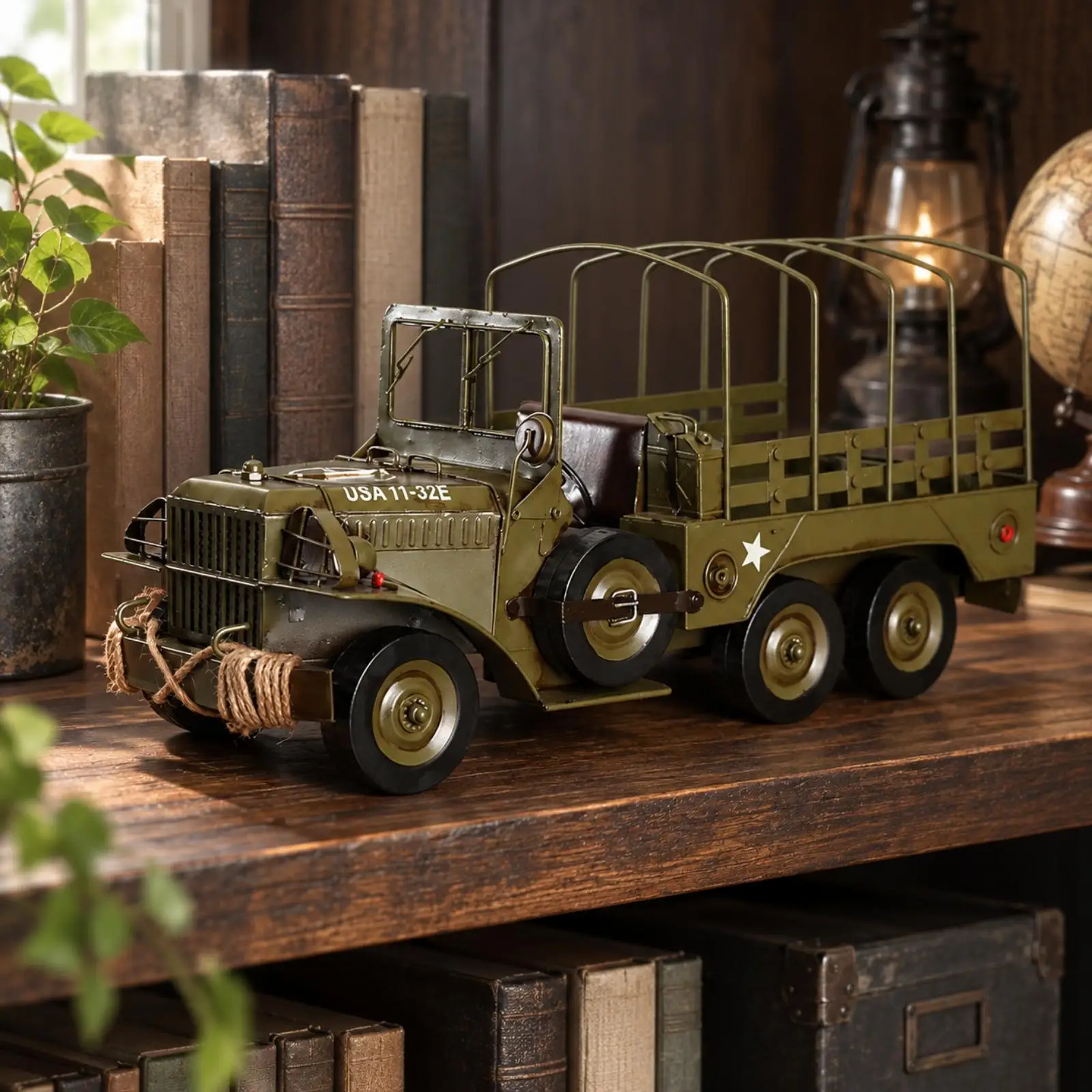 Painted Metal Vehicle Decor with Markings Detailed Vintage Truck Figurine Retro