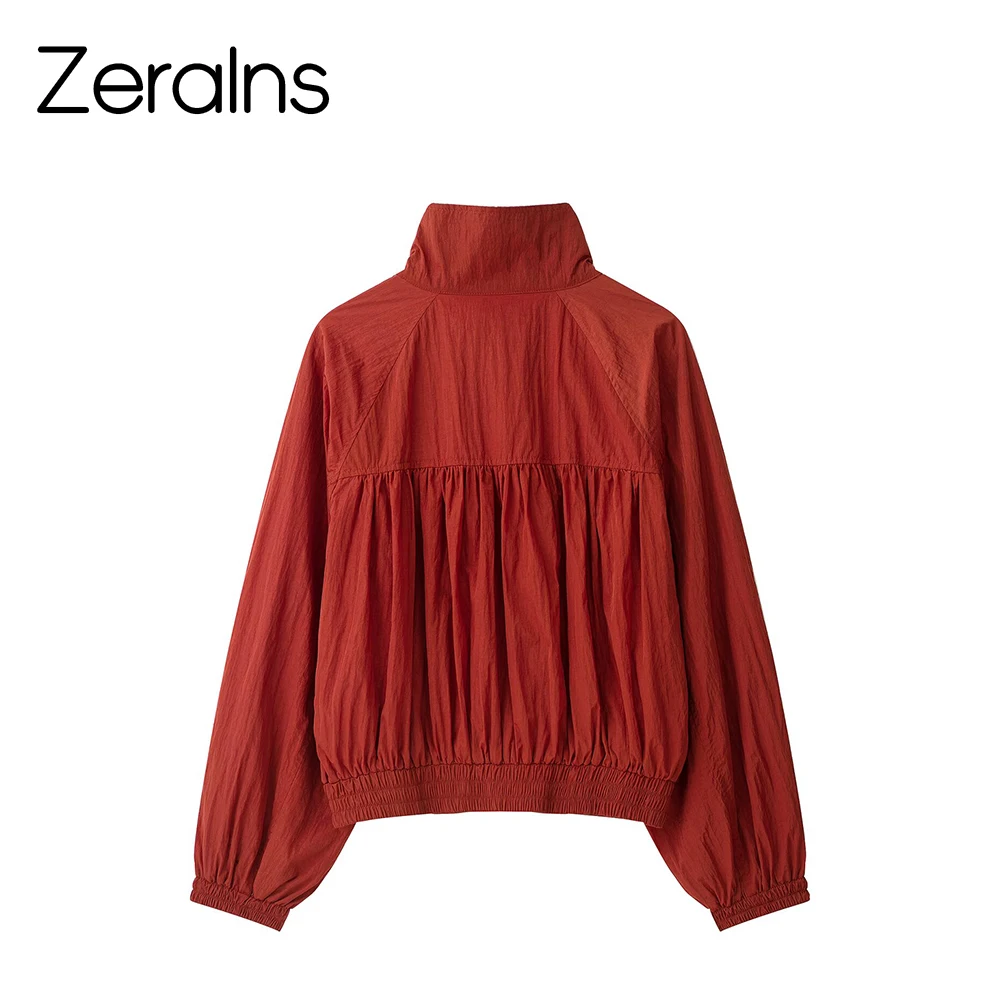 ZERAINS 2026 Autumn New Product European and American Women's Long sleeved Stand up Collar Pilot Jacket Versatile Coat