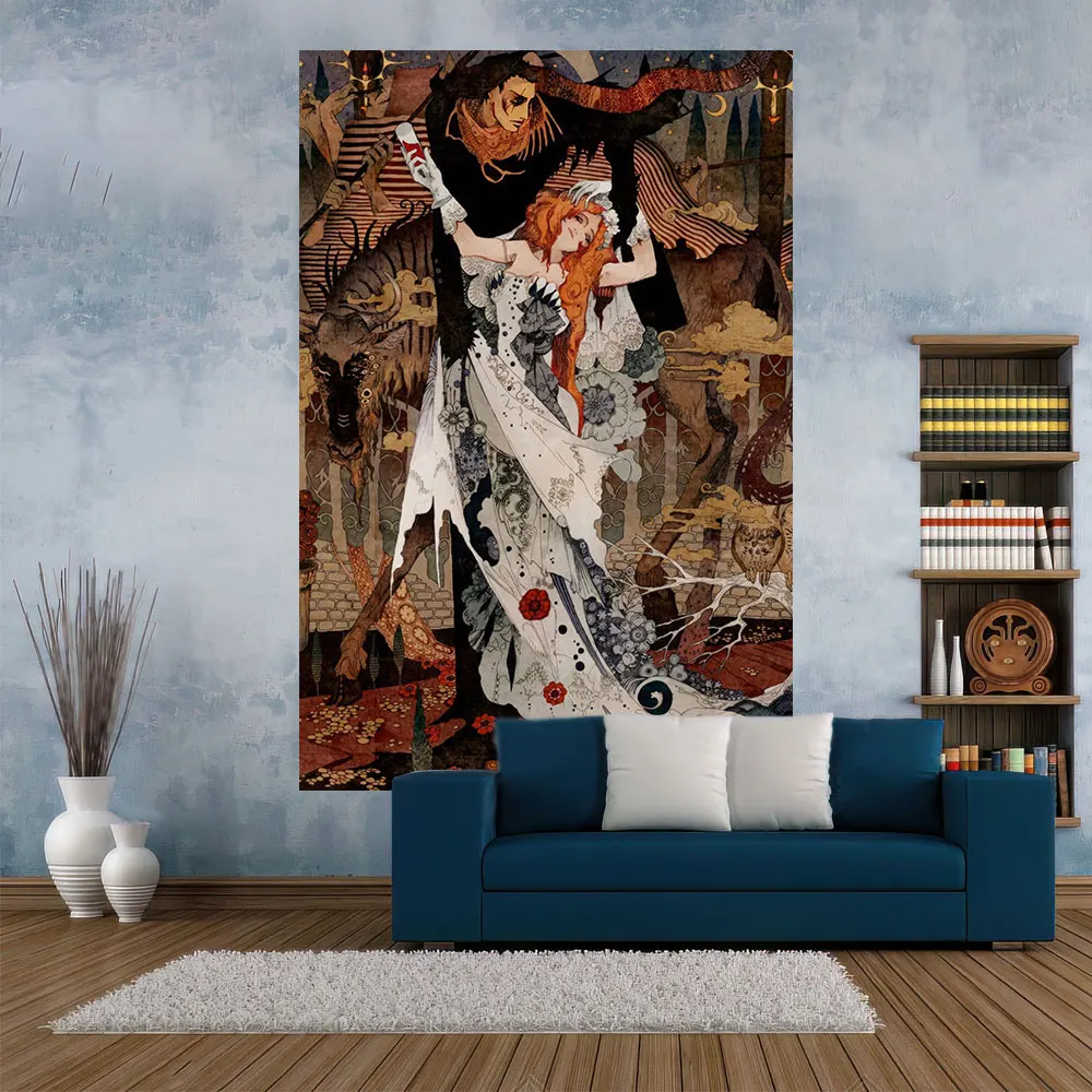 

QdDeco Asia Art Illustration Tapestries Yoga Blanket Wall Hanging Decorations Aesthetic Bedroom Decoratives