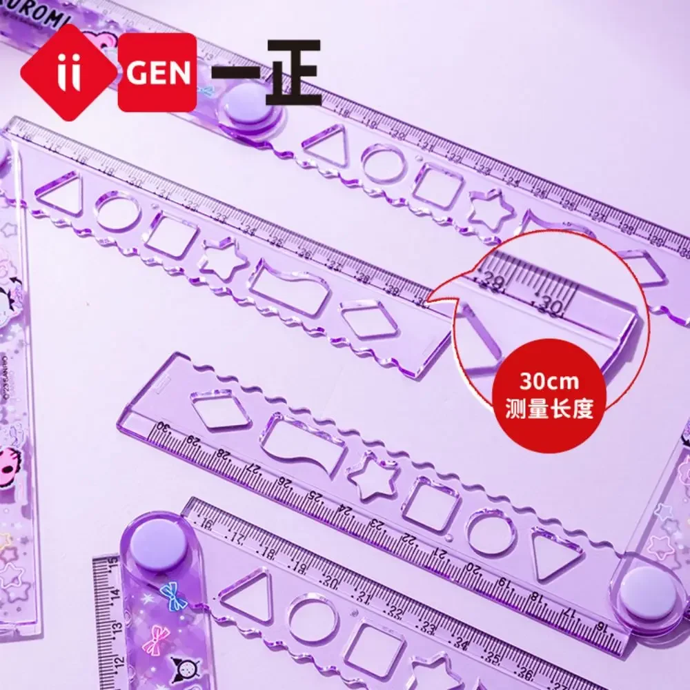 Iigen 30cm Cartoon Folding Ruler Melody Kwaii Elementary School Transparent Widened And Thickened Ruler Student Stationery 1pcs