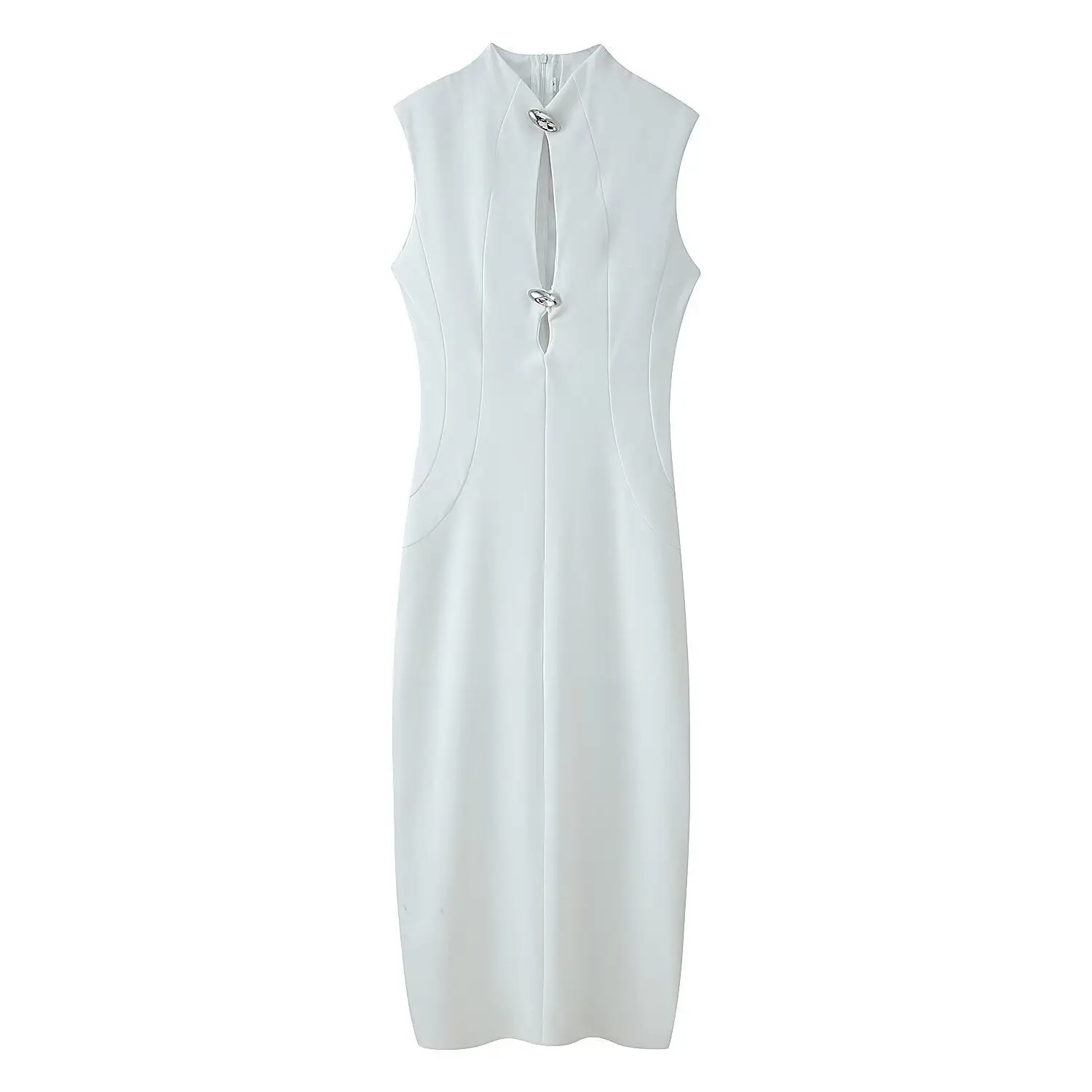 2026 New Women's Clothing Fashionable and Simple Two-color Sleeveless Button-decorated Long Dress