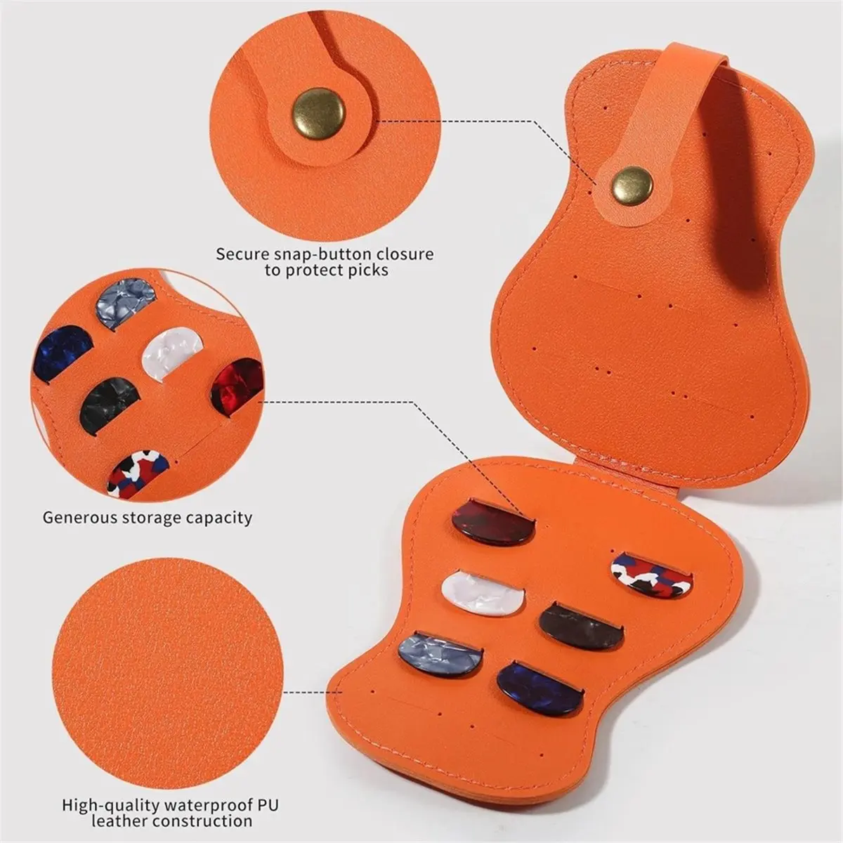 (AD10) Guitar Pick Case PU Pick Box Multi-Slot Guitar Pick Holder,Guitar Pick Case for Storing Orange