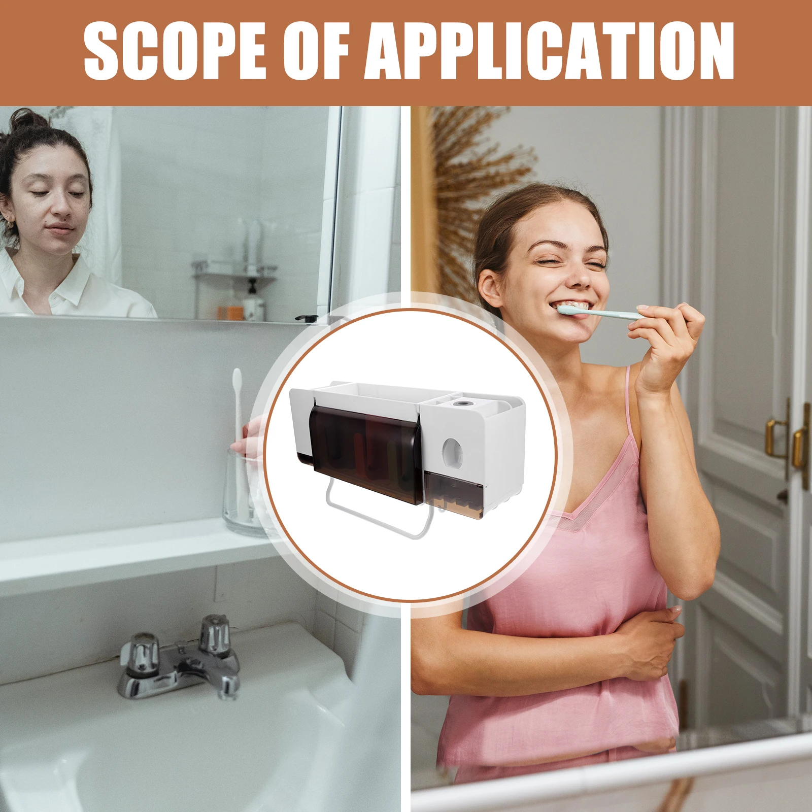 

Wall-Mounted Toothbrush Holder Abs Space Saving Bathroom Organizer Toothpaste Holder For Glass Tile Wood Marble Metal