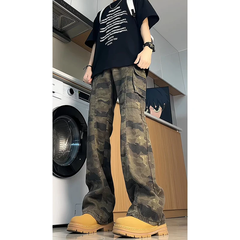 

Американские камуфляжные брюки в стиле ретро, мужские летние утягивающие джинсы, рабочая одежда, удлиненные брюки для мужчин высотой 90 см, прямая посадка
