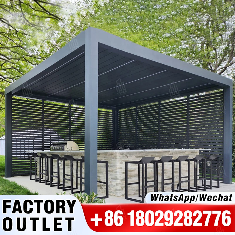 Oscaracso Outdoor Pavilion Modern Style Galvanized Steel Patio Gazebo with Overhang Slope-design Double Roof