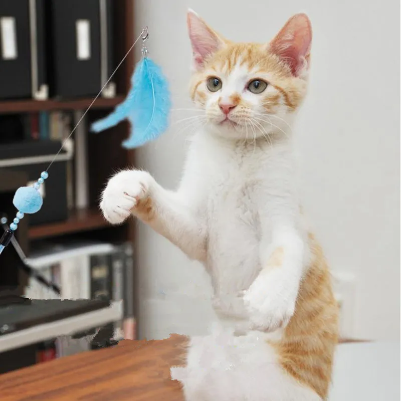 Cat Toys Funny Cat Toys Interactive Replacement Head Feather Cats Toy Steel Wire Toys for Cats Bitt Stick Ball Toy Pet Products