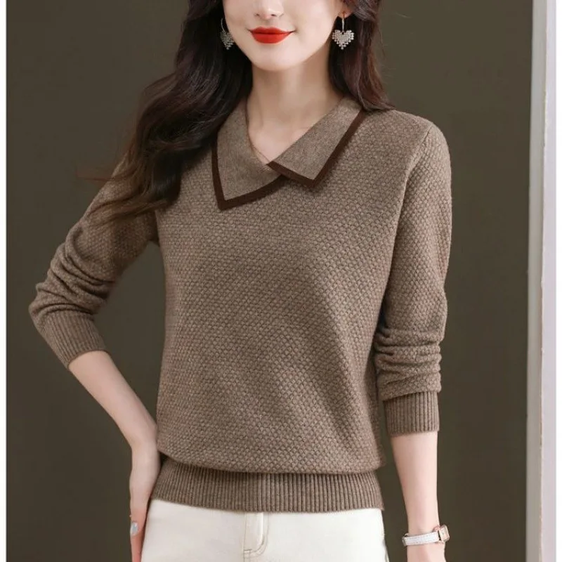 

Элегантный женский свитер с кукольным воротником, весенне-осенний тонкий пуловер, трикотаж, топ, зимняя базовая одежда, вязаная женская одежда, женская одежда