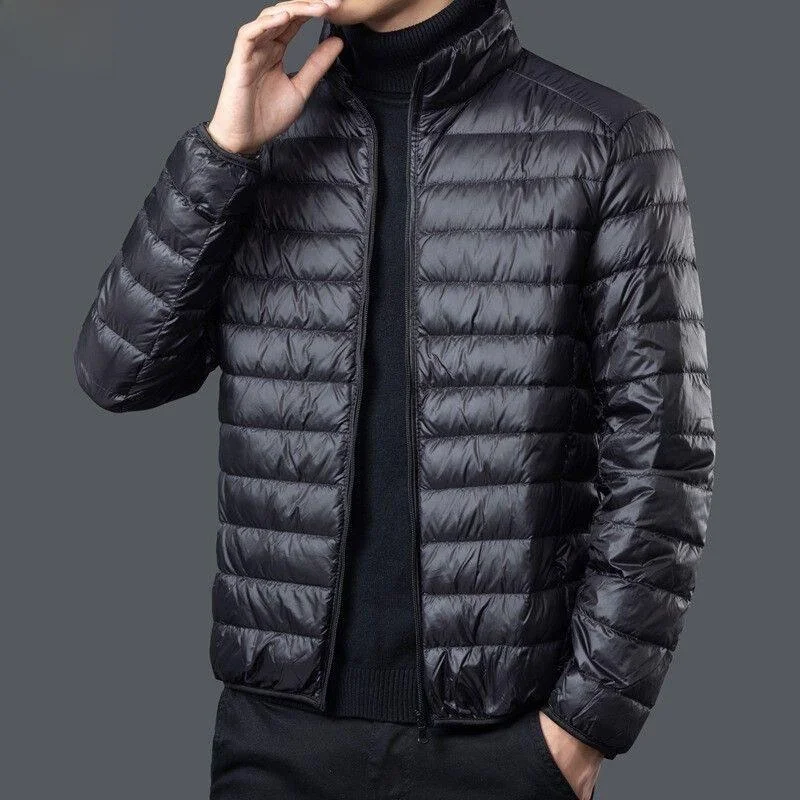 

Lightweight Short Men's down Cotton Jacket Autumn Winter Brand Outlet Hooded Stand Collar Ultra Thin Quilted Polyester Fiber