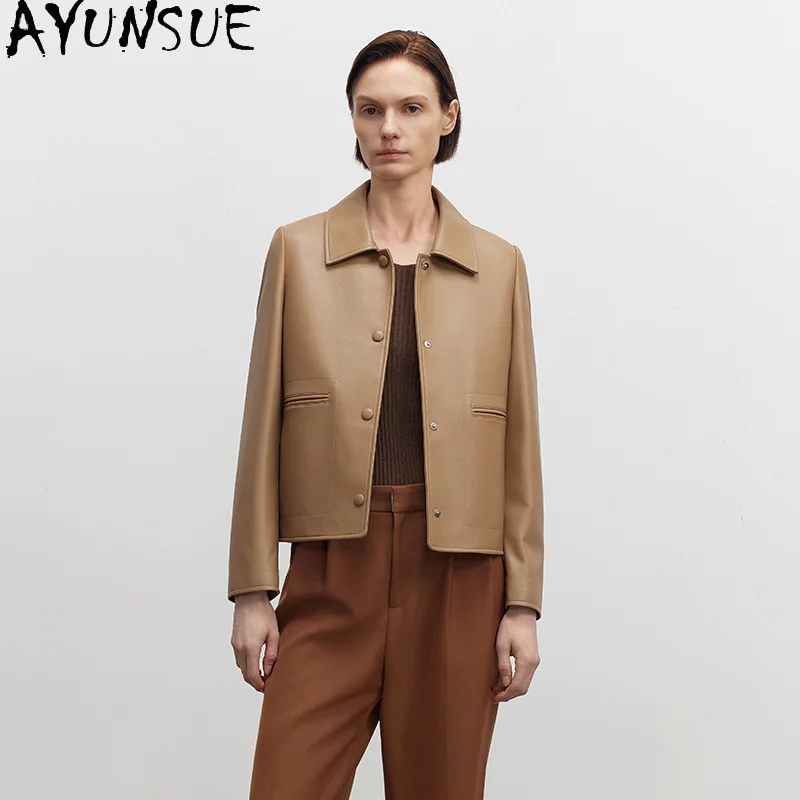 AYUNSUE chaqueta de cuero genuino para mujer 2025, chaquetas de piel de oveja Natural para mujer, ropa de primavera y otoño, ajustada, ajustada, informal