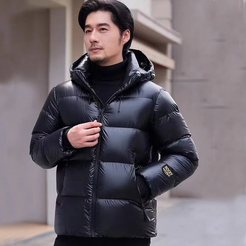 Winter Hooded Puffer Parkas Jacket Men Luxury Brand Black Solid Casual Thick Padded Coat Zipper Waterproof Windbreaker Outwear