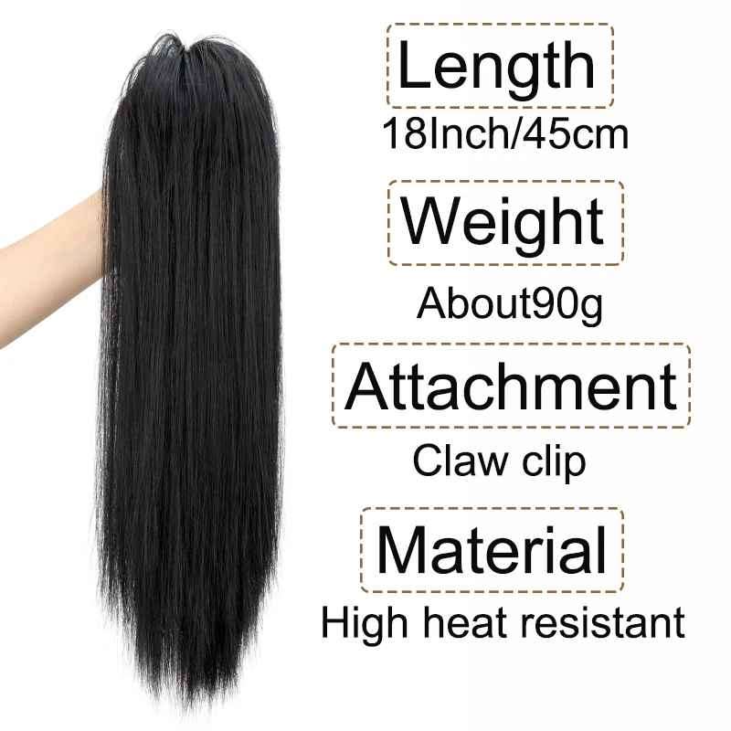WIGSIN 18Inch Synthetic Waterfall Long Straight Black-Brown Claw Clip in Ponytail Extension for Women Everyday Use