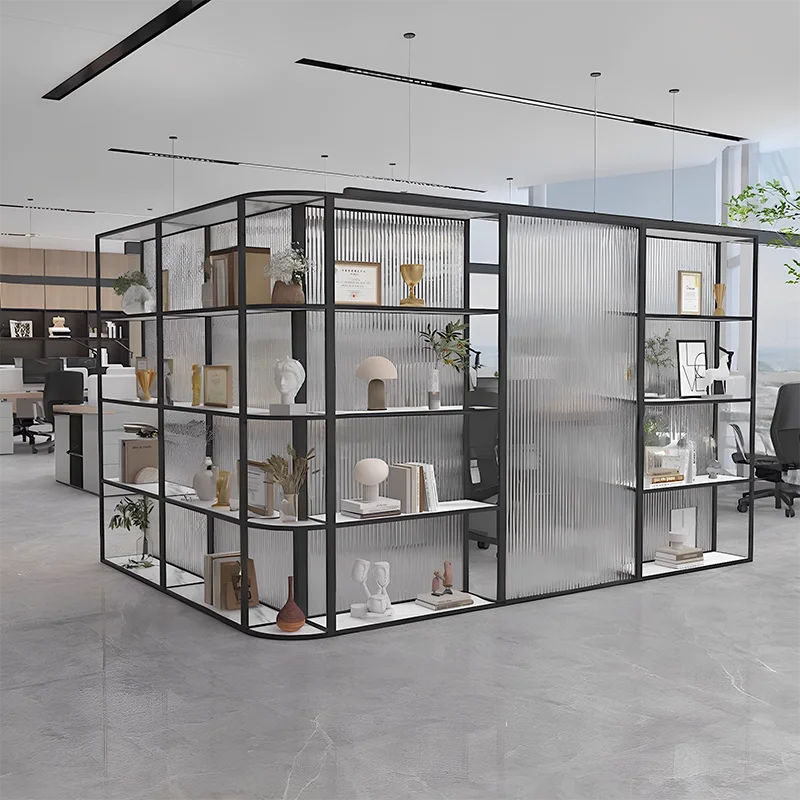 Office Glass Partition Wall Hotel Restaurant Company Corner Cabinet Shelf Half Wall Wrought Iron Fence Baffle Screen