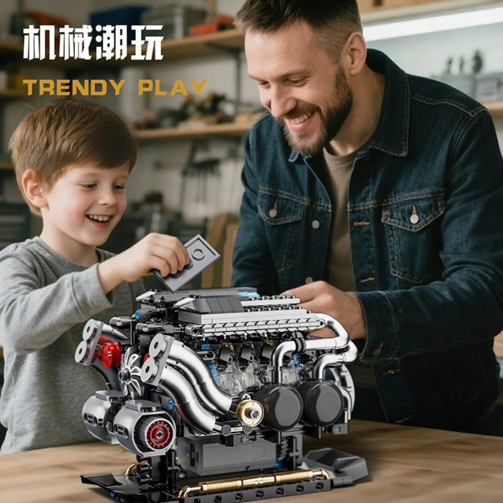 YC556 W16 Engine MOC Building Blocks Mechanical Simulation Engine Model 801PCS Bricks Desktop Ornaments Assembly Toy Boys Gifts
